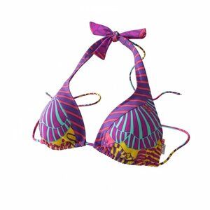 Rip Curl Retro Floral Halter Bikini Top - Purple Pink Yellow - Size Large
